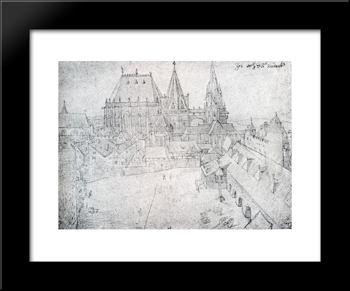 The Cathedral Of Aix-La-Chapelle With Its Surroundings, Seen From The Coronation Hall 20x24 Black Modern Wood Framed Art Print Poster by Durer, Albrecht