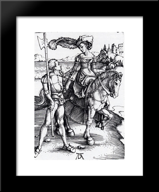 Lady On Horseback And Lansquenet 20x24 Black Modern Wood Framed Art Print Poster by Durer, Albrecht