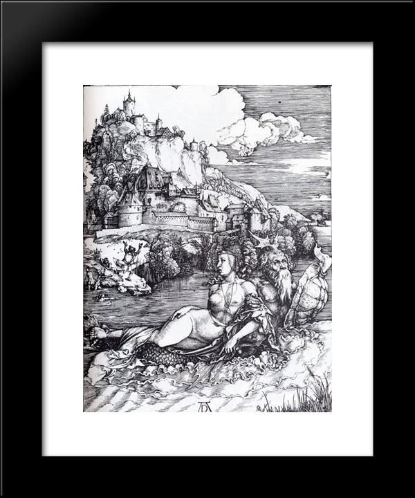 The Sea Monster 20x24 Black Modern Wood Framed Art Print Poster by Durer, Albrecht