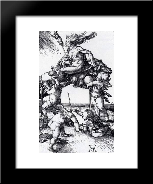 Witch Riding Backwards On A Goat 20x24 Black Modern Wood Framed Art Print Poster by Durer, Albrecht