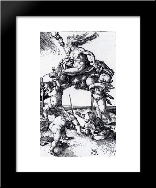 Witch Riding Backwards On A Goat 20x24 Black Modern Wood Framed Art Print Poster by Durer, Albrecht