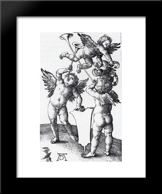 Three Putti With Shield And Helmet 20x24 Black Modern Wood Framed Art Print Poster by Durer, Albrecht