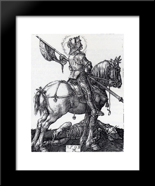 St. George On Horseback 20x24 Black Modern Wood Framed Art Print Poster by Durer, Albrecht