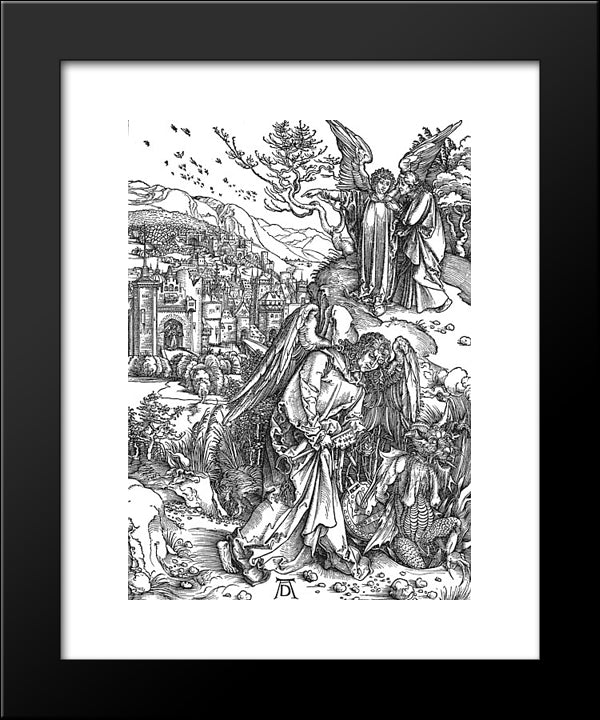 Angel With The Key To The Bottomless Pit 20x24 Black Modern Wood Framed Art Print Poster by Durer, Albrecht