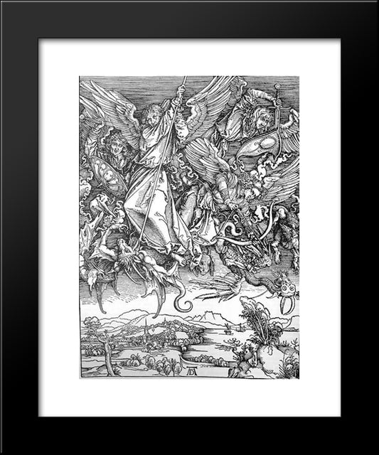 St. Michael'S Fight Against The Dragon 20x24 Black Modern Wood Framed Art Print Poster by Durer, Albrecht