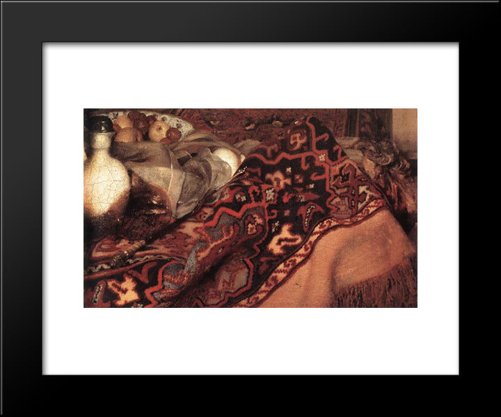 A Woman Asleep At Table [Detail: 2] 20x24 Black Modern Wood Framed Art Print Poster by Vermeer, Johannes