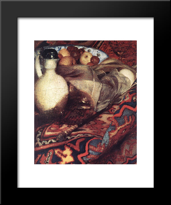 A Woman Asleep At Table [Detail: 3] 20x24 Black Modern Wood Framed Art Print Poster by Vermeer, Johannes