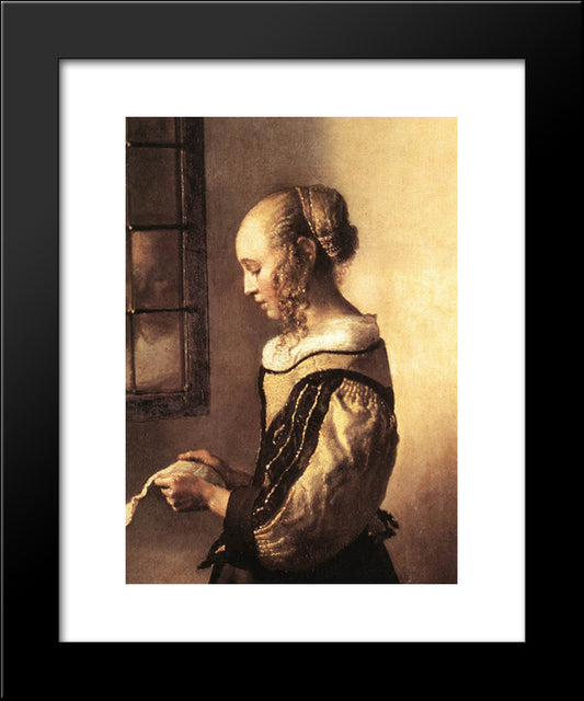 Girl Reading A Letter At An Open Window [Detail: 1] 20x24 Black Modern Wood Framed Art Print Poster by Vermeer, Johannes