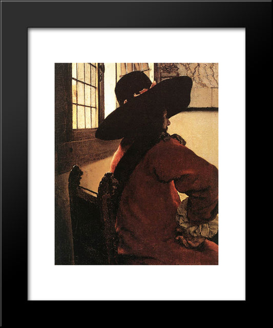 Officer With A Laughing Girl [Detail: 2] 20x24 Black Modern Wood Framed Art Print Poster by Vermeer, Johannes