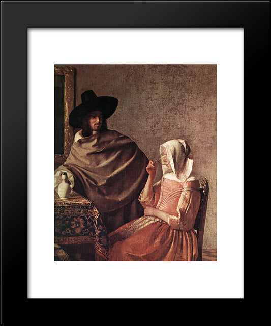 A Lady Drinking And A Gentleman [Detail: 1] 20x24 Black Modern Wood Framed Art Print Poster by Vermeer, Johannes