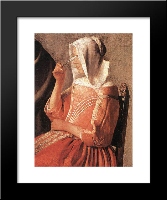 A Lady Drinking And A Gentleman [Detail: 2] 20x24 Black Modern Wood Framed Art Print Poster by Vermeer, Johannes