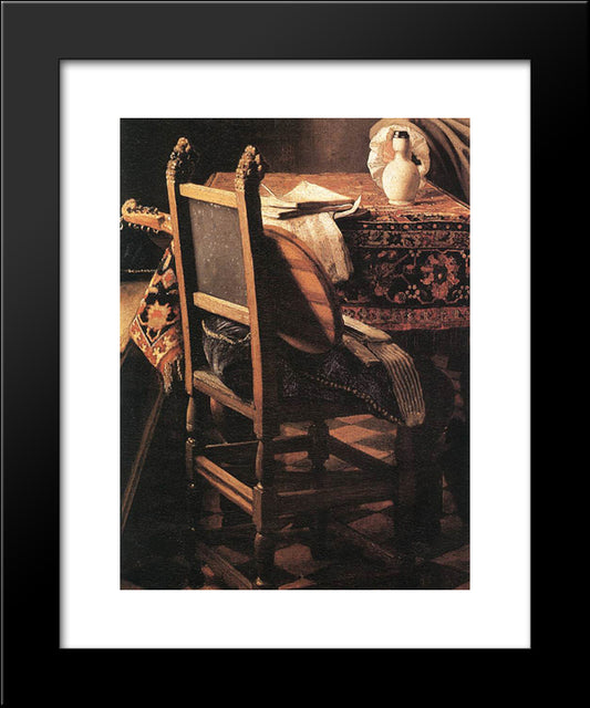 A Lady Drinking And A Gentleman [Detail: 3] 20x24 Black Modern Wood Framed Art Print Poster by Vermeer, Johannes