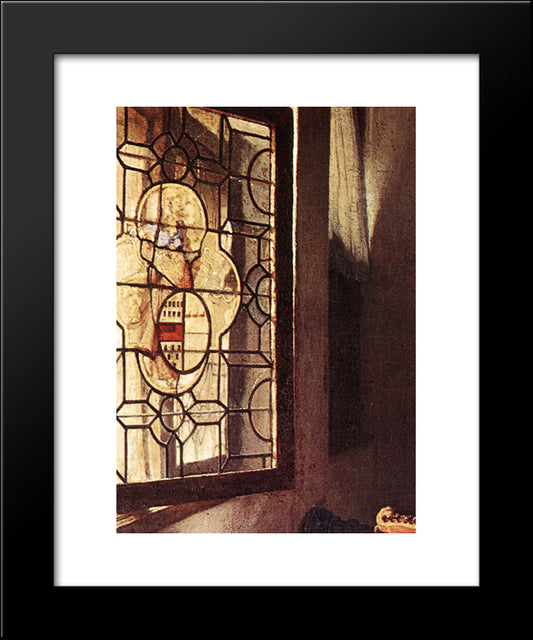 A Lady Drinking And A Gentleman [Detail: 4] 20x24 Black Modern Wood Framed Art Print Poster by Vermeer, Johannes