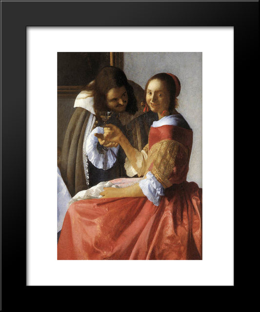 A Lady And Two Gentlemen [Detail: 1] 20x24 Black Modern Wood Framed Art Print Poster by Vermeer, Johannes