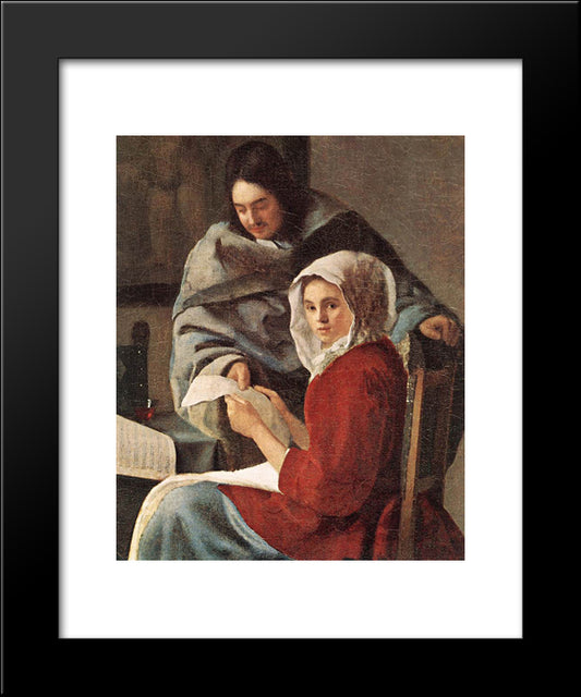 Girl Interrupted At Her Music [Detail: 1] 20x24 Black Modern Wood Framed Art Print Poster by Vermeer, Johannes