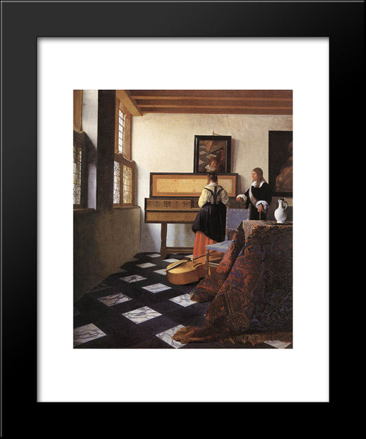 A Lady At The Virginals With A Gentleman 20x24 Black Modern Wood Framed Art Print Poster by Vermeer, Johannes