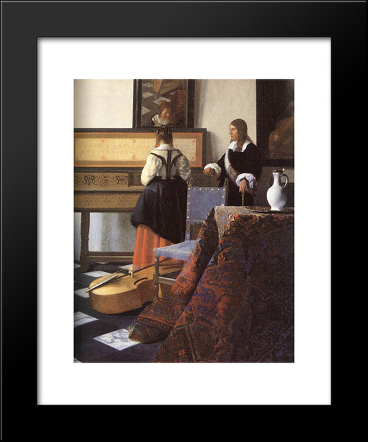 A Lady At The Virginals With A Gentleman [Detail: 1] 20x24 Black Modern Wood Framed Art Print Poster by Vermeer, Johannes