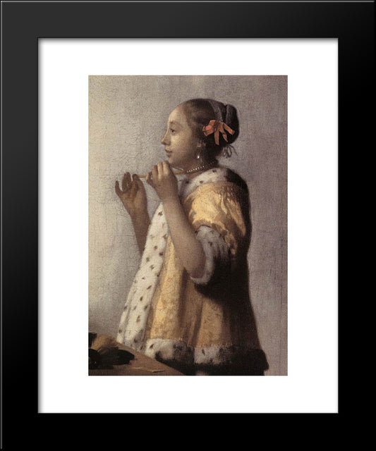 Woman With A Pearl Necklace [Detail: 1] 20x24 Black Modern Wood Framed Art Print Poster by Vermeer, Johannes