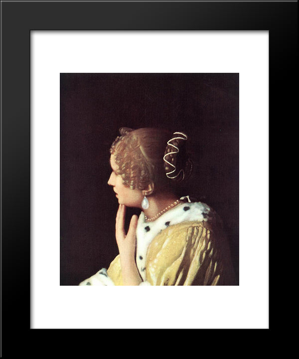 Lady With Her Maidservant Holding A Letter [Detail: 1] 20x24 Black Modern Wood Framed Art Print Poster by Vermeer, Johannes