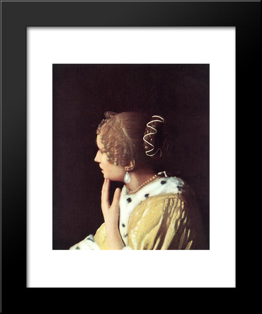 Lady With Her Maidservant Holding A Letter [Detail: 1] 20x24 Black Modern Wood Framed Art Print Poster by Vermeer, Johannes