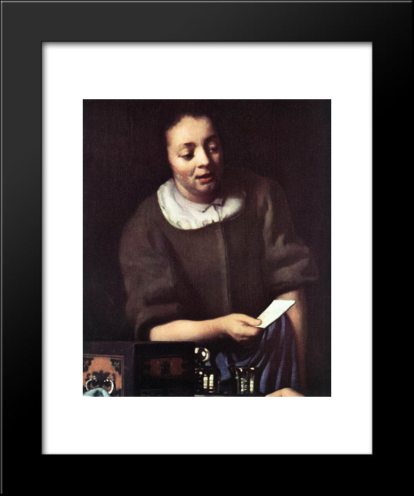 Lady With Her Maidservant Holding A Letter [Detail: 2] 20x24 Black Modern Wood Framed Art Print Poster by Vermeer, Johannes