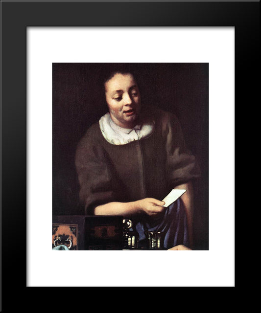 Lady With Her Maidservant Holding A Letter [Detail: 2] 20x24 Black Modern Wood Framed Art Print Poster by Vermeer, Johannes