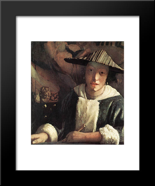 Young Girl With A Flute 20x24 Black Modern Wood Framed Art Print Poster by Vermeer, Johannes