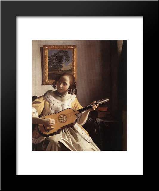 The Guitar Player 20x24 Black Modern Wood Framed Art Print Poster by Vermeer, Johannes