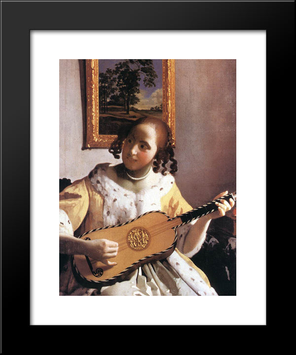 The Guitar Player [Detail: 1] 20x24 Black Modern Wood Framed Art Print Poster by Vermeer, Johannes
