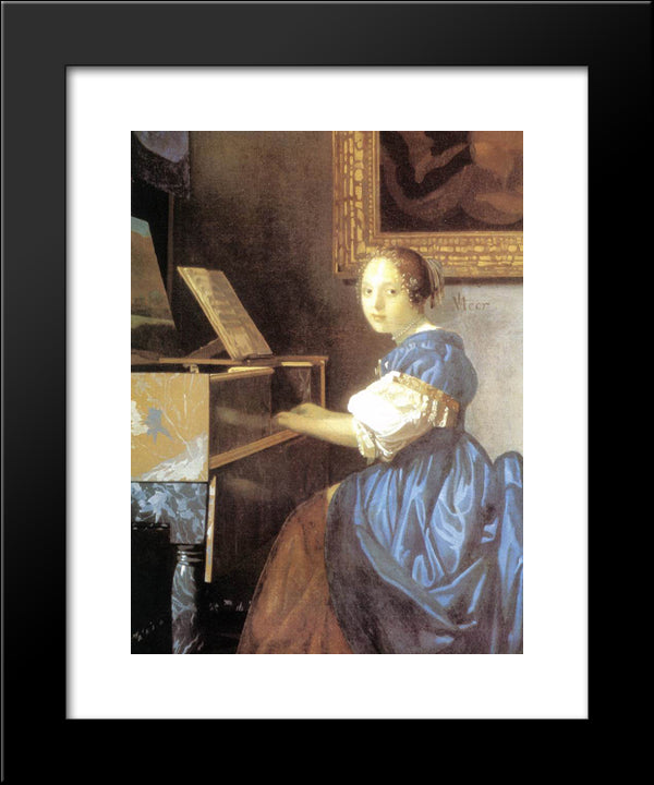 Lady Seated At A Virginal [Detail: 1] 20x24 Black Modern Wood Framed Art Print Poster by Vermeer, Johannes