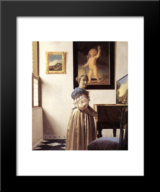 Lady Standing At A Virginal 20x24 Black Modern Wood Framed Art Print Poster by Vermeer, Johannes
