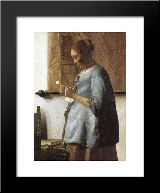 Woman In Blue Reading A Letter [Detail: 1] 20x24 Black Modern Wood Framed Art Print Poster by Vermeer, Johannes