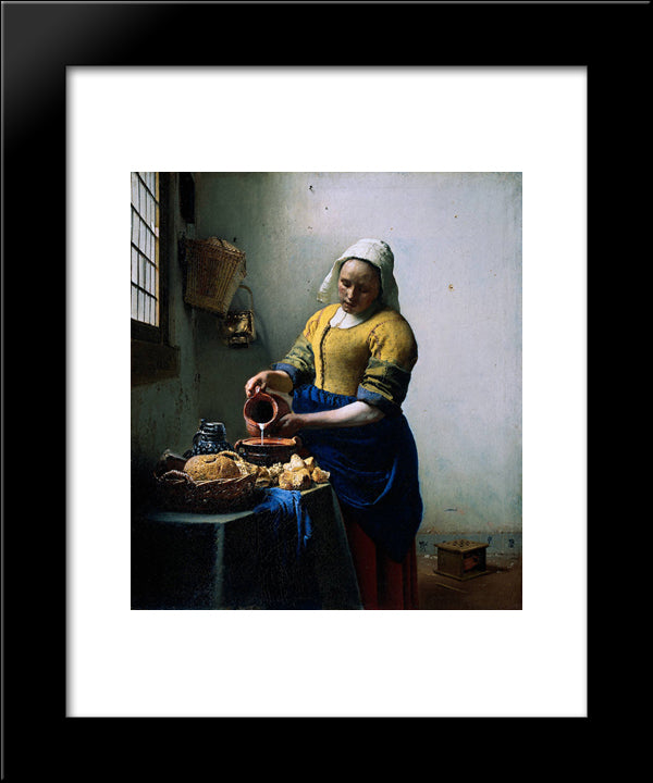 The Kitchen Maid 20x24 Black Modern Wood Framed Art Print Poster by Vermeer, Johannes