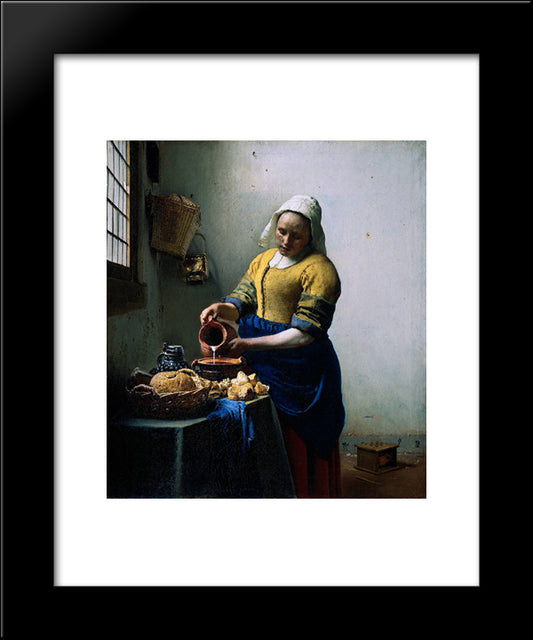 The Kitchen Maid 20x24 Black Modern Wood Framed Art Print Poster by Vermeer, Johannes