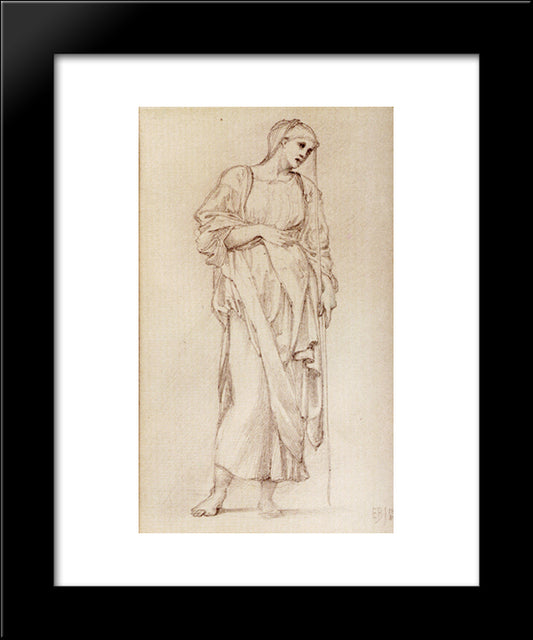 Study Of A Standing Female Figure Holding A Staff 20x24 Black Modern Wood Framed Art Print Poster by Burne Jones, Edward