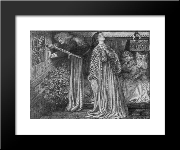 Sir Launcelot In The Queen'S Chamber 20x24 Black Modern Wood Framed Art Print Poster by Rossetti, Dante Gabriel