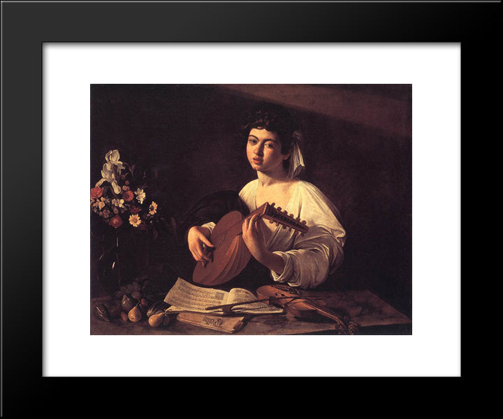 Lute Player 20x24 Black Modern Wood Framed Art Print Poster by Caravaggio