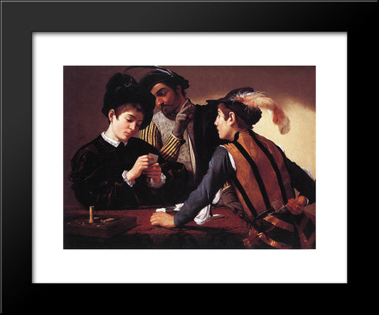 The Cardsharps 20x24 Black Modern Wood Framed Art Print Poster by Caravaggio