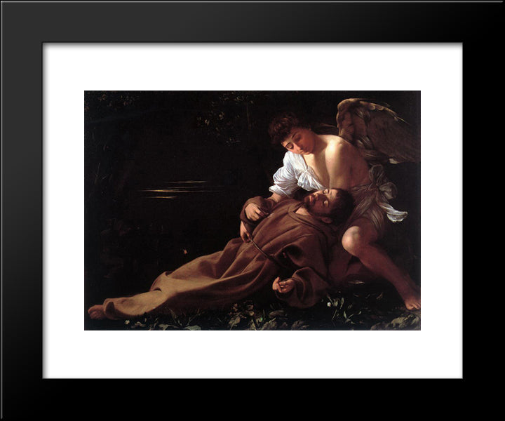 St. Francis In Ecstasy 20x24 Black Modern Wood Framed Art Print Poster by Caravaggio