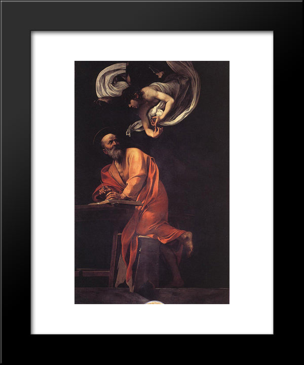 The Inspiration Of Saint Matthew 20x24 Black Modern Wood Framed Art Print Poster by Caravaggio