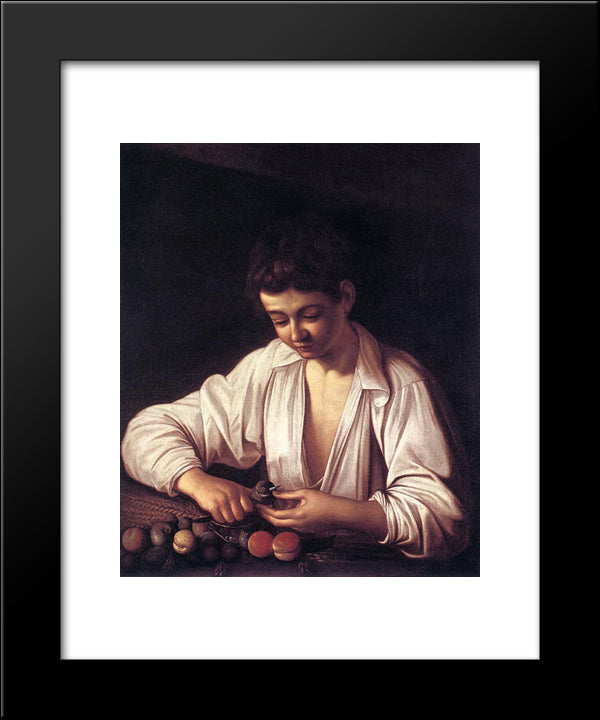 Boy Peeling A Fruit 20x24 Black Modern Wood Framed Art Print Poster by Caravaggio