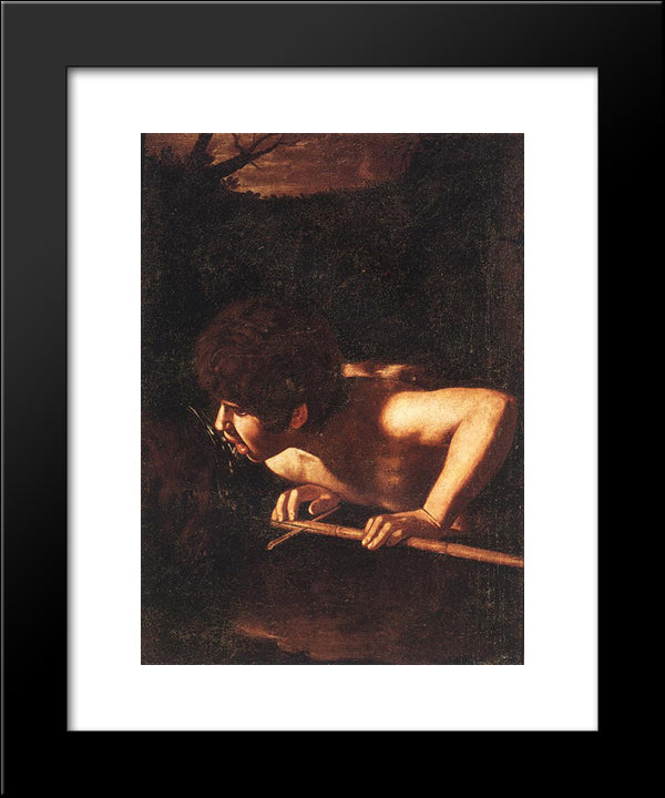 St. John The Baptist At The Well 20x24 Black Modern Wood Framed Art Print Poster by Caravaggio