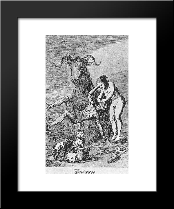 Caprichos - Plate 60: Experiments 20x24 Black Modern Wood Framed Art Print Poster by Goya, Francisco
