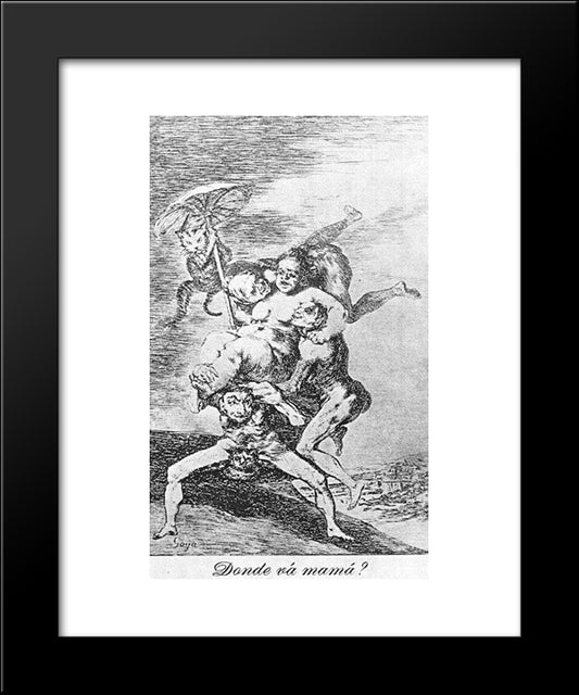 Caprichos - Plate 65: Where Is Mama Going? 20x24 Black Modern Wood Framed Art Print Poster by Goya, Francisco