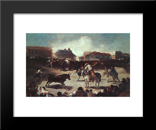 Village Bullfight 20x24 Black Modern Wood Framed Art Print Poster by Goya, Francisco