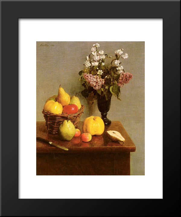 Still Life With Flowers And Fruit 20x24 Black Modern Wood Framed Art Print Poster by Fantin Latour, Henri