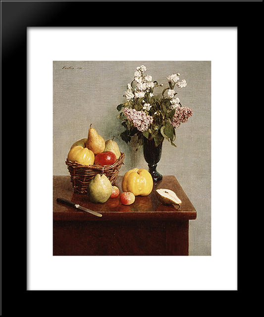 Still Life With Flowers And Fruit 20x24 Black Modern Wood Framed Art Print Poster by Fantin Latour, Henri