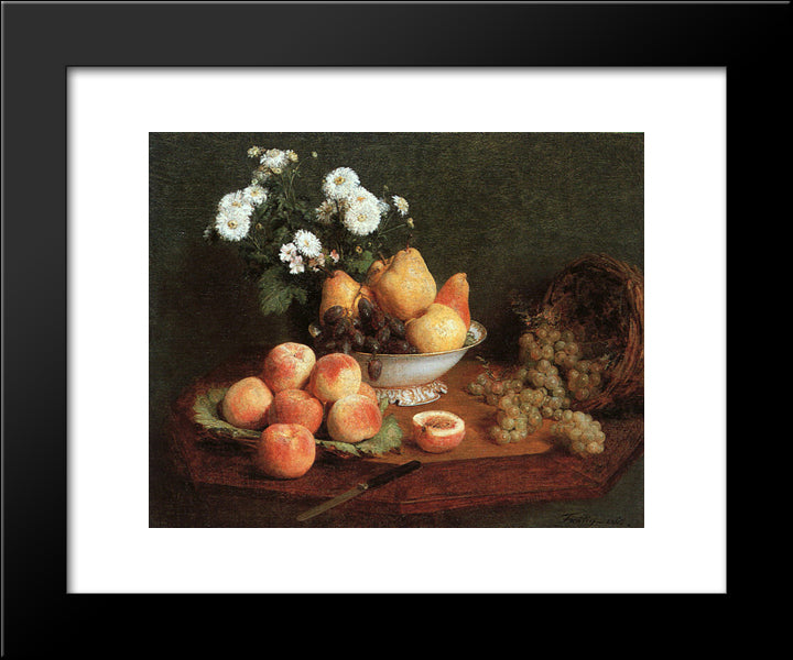 Flowers & Fruit On A Table 20x24 Black Modern Wood Framed Art Print Poster by Fantin Latour, Henri