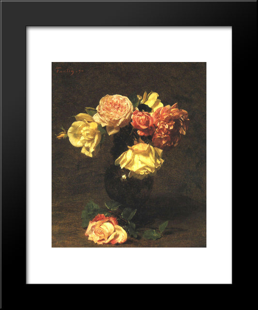 White And Pink Roses 20x24 Black Modern Wood Framed Art Print Poster by Fantin Latour, Henri