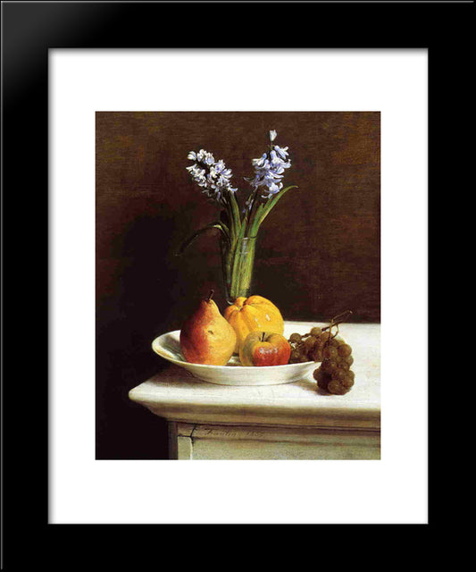 Still Life, Hyacinths And Fruit 20x24 Black Modern Wood Framed Art Print Poster by Fantin Latour, Henri